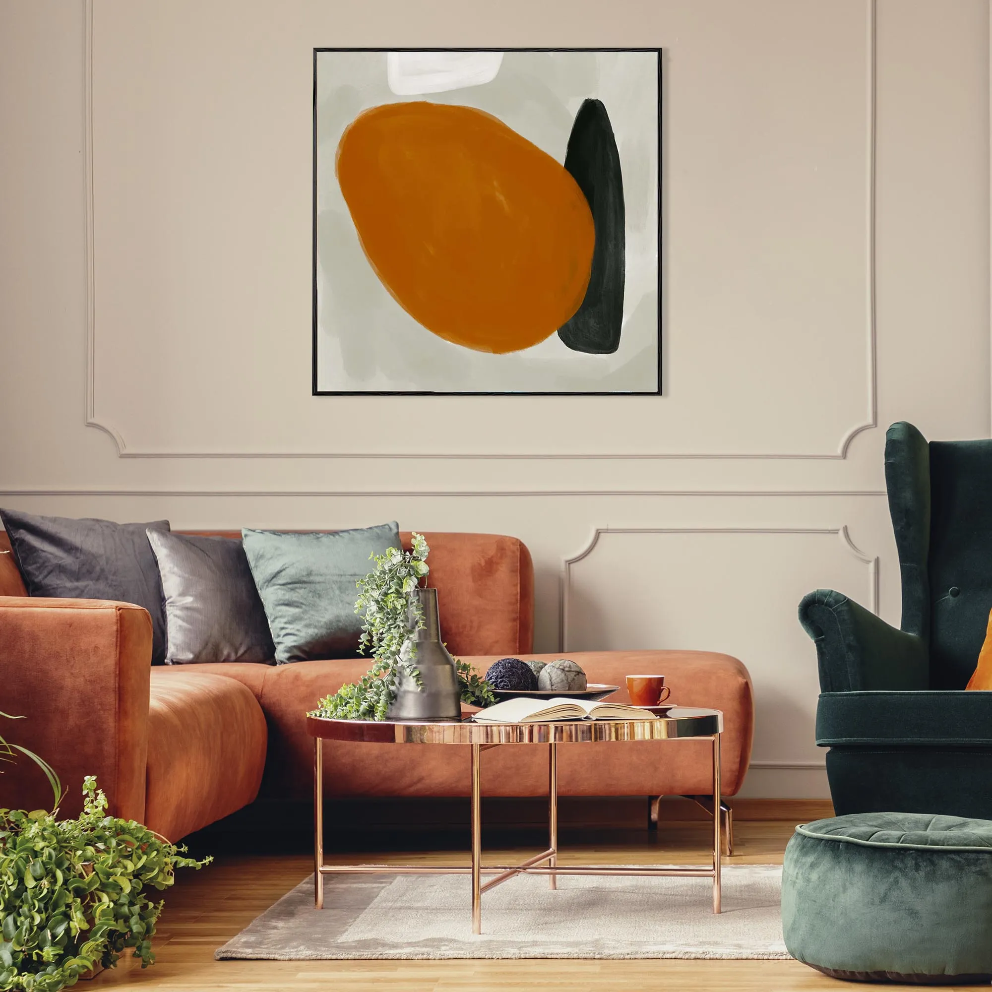 Balancing Act Burnt Orange Framed Canvas