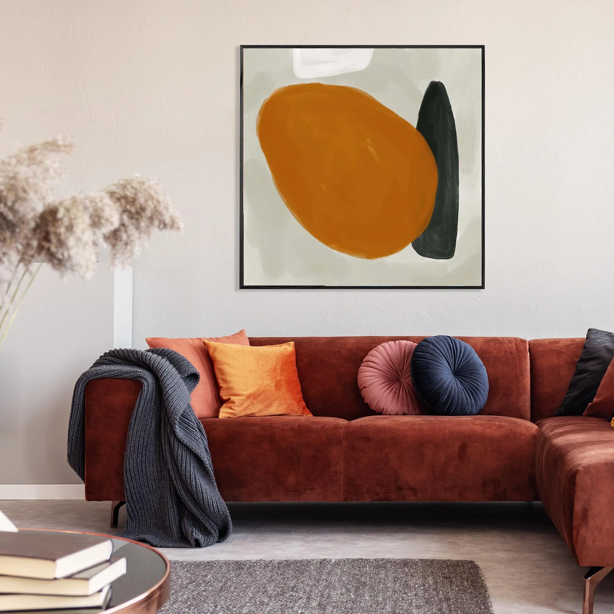 Balancing Act Burnt Orange Framed Canvas