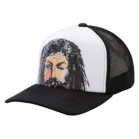 Basketcase Gallery Christ Trucker Hat Black White