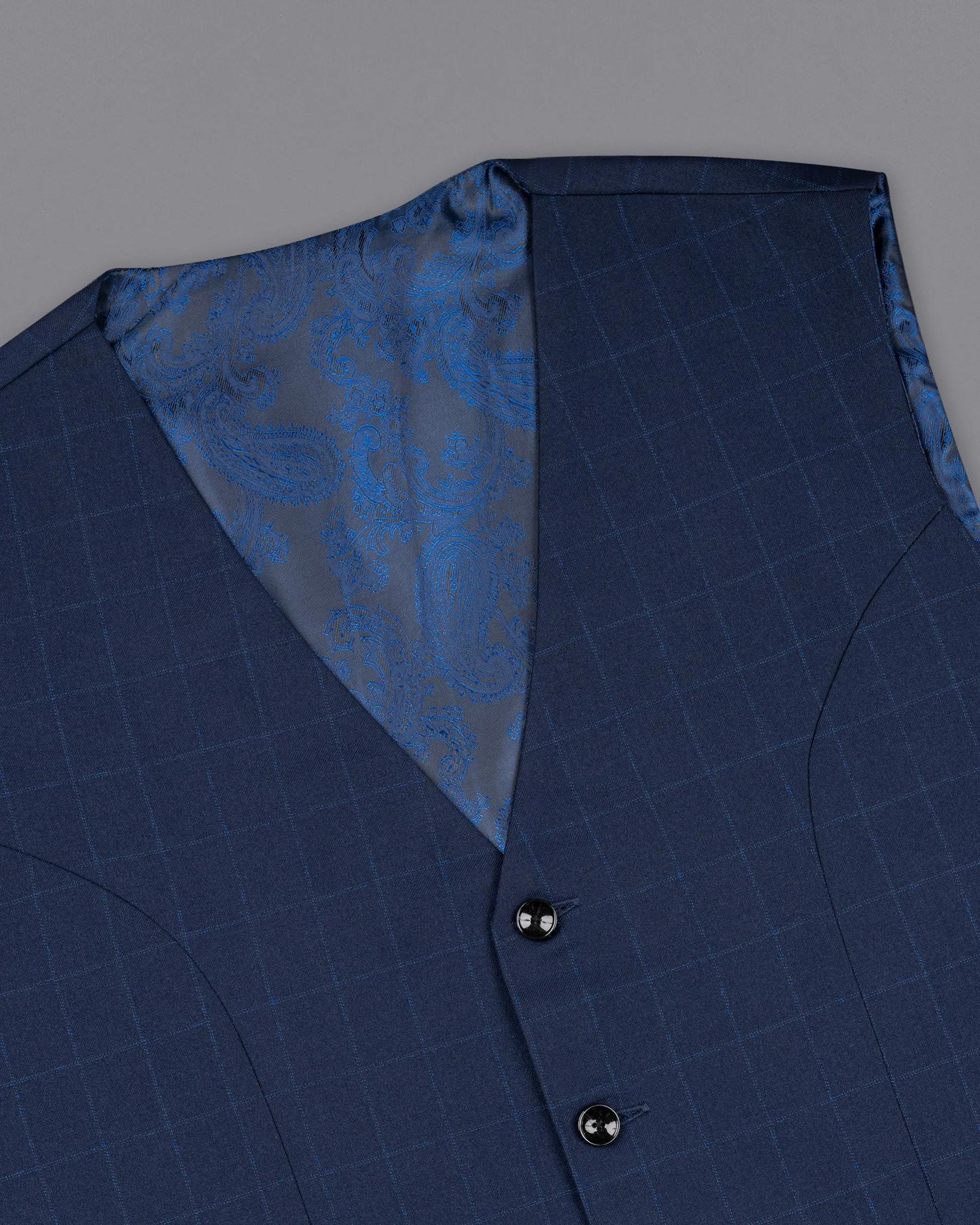 Big Stone Blue Super fine Subtle Checkered Wool Rich Suit