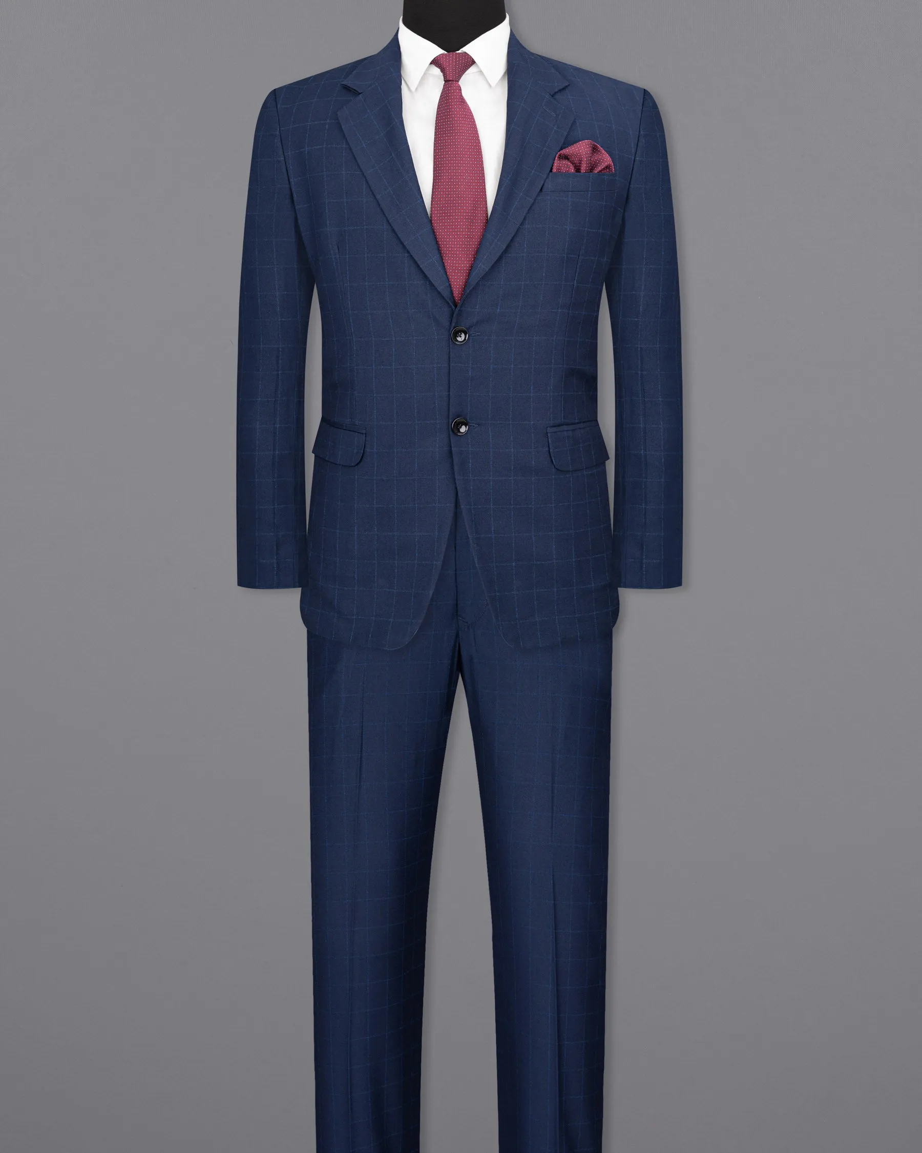 Big Stone Blue Super fine Subtle Checkered Wool Rich Suit