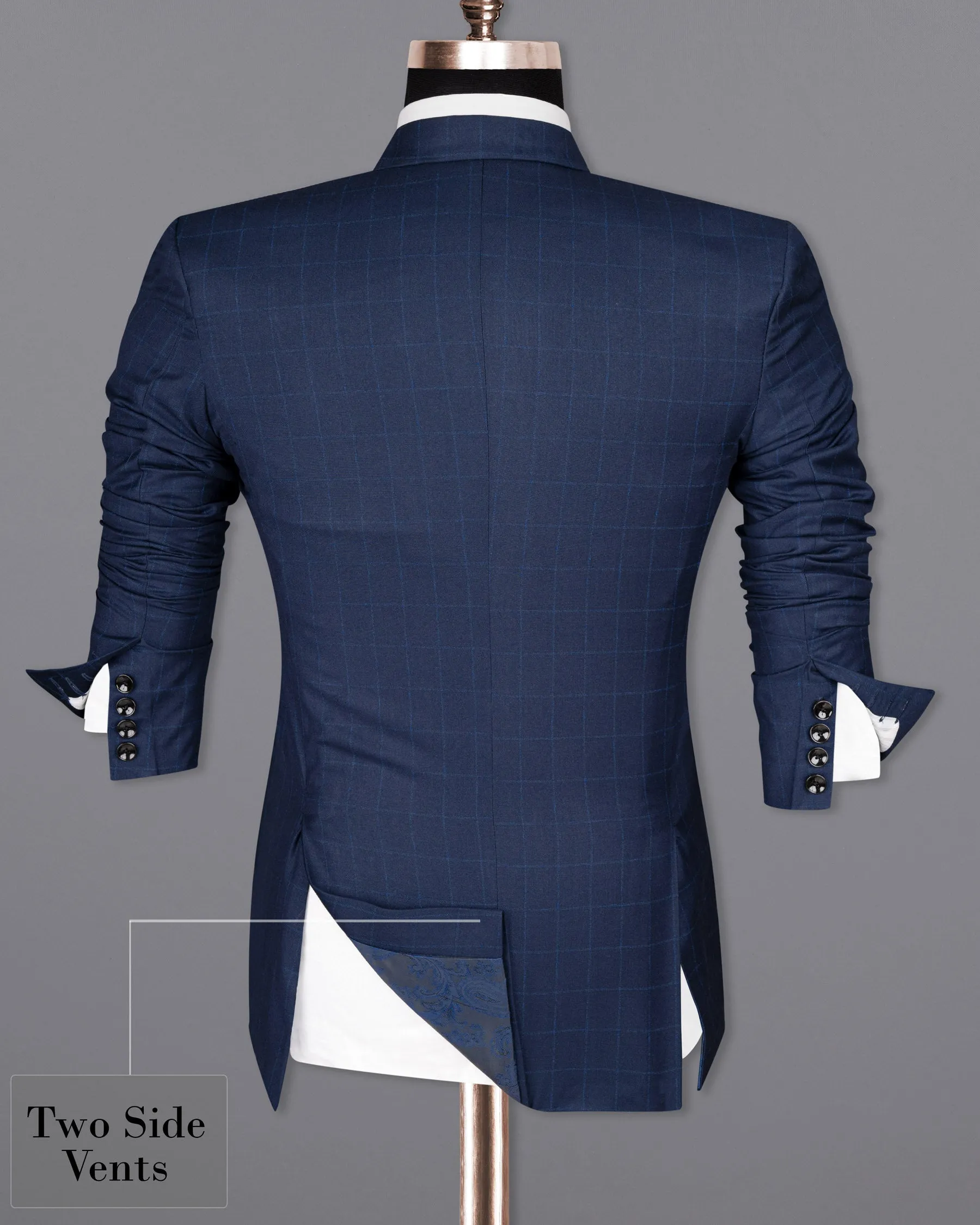 Big Stone Blue Super fine Subtle Checkered Wool Rich Suit