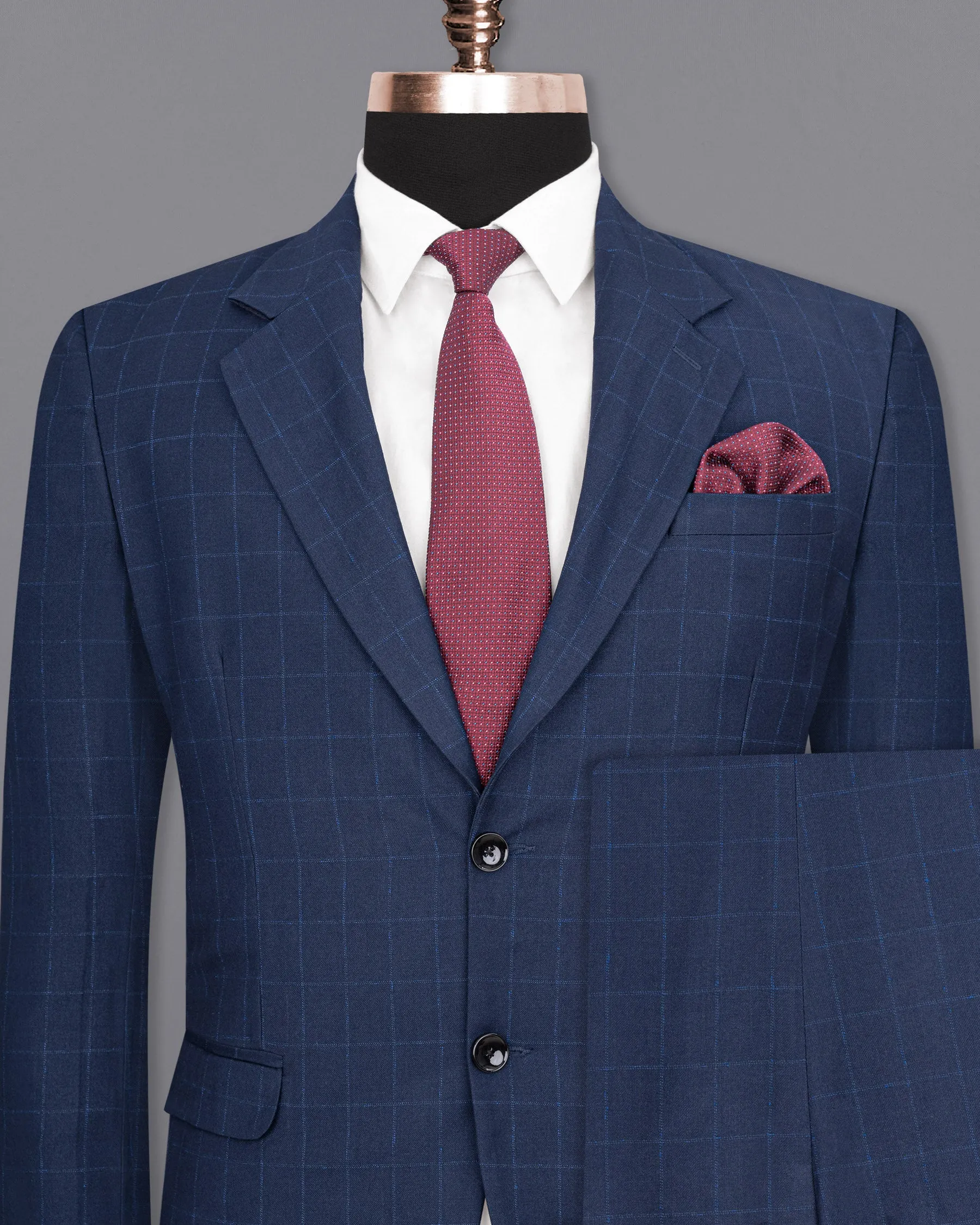 Big Stone Blue Super fine Subtle Checkered Wool Rich Suit