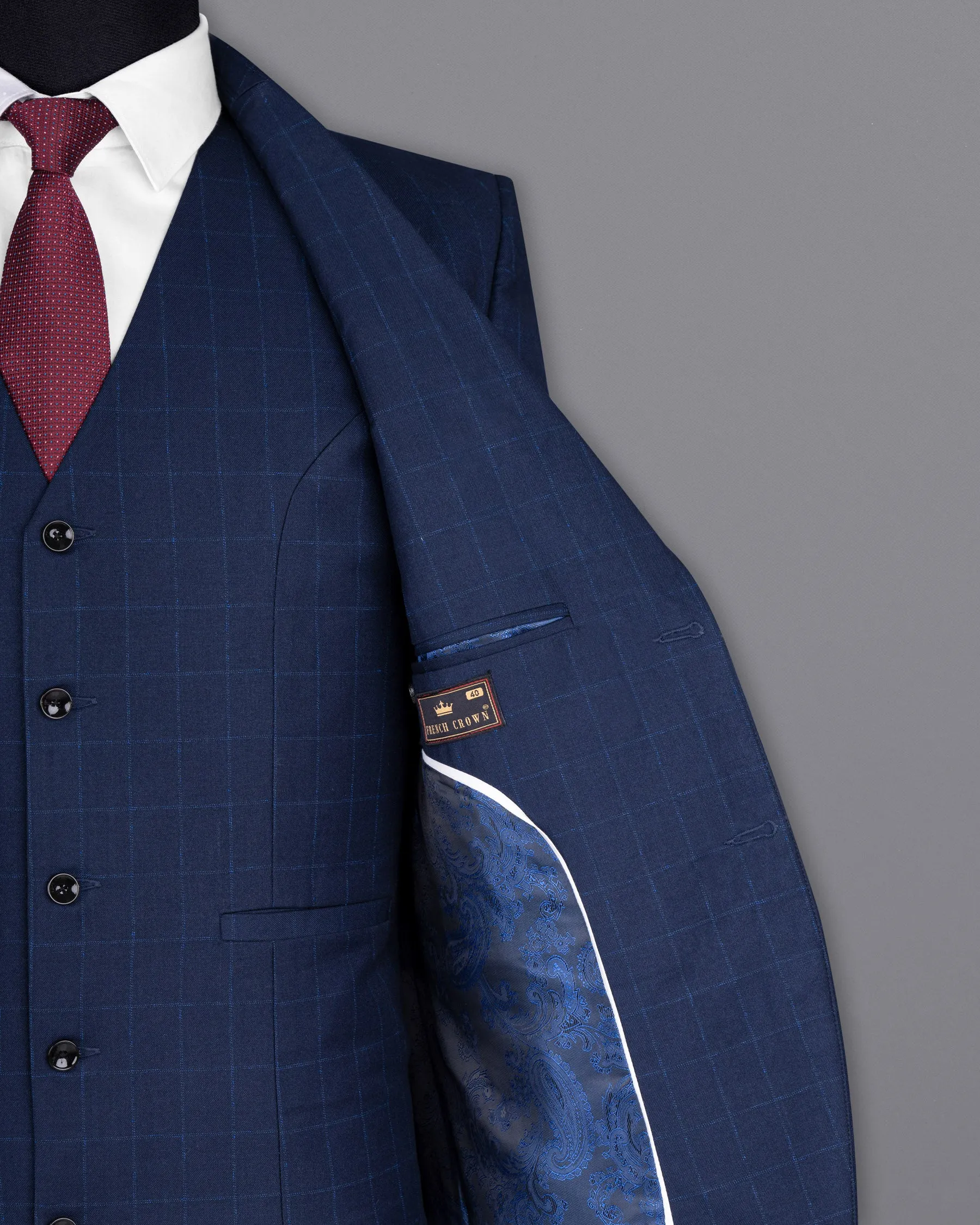 Big Stone Blue Super fine Subtle Checkered Wool Rich Suit