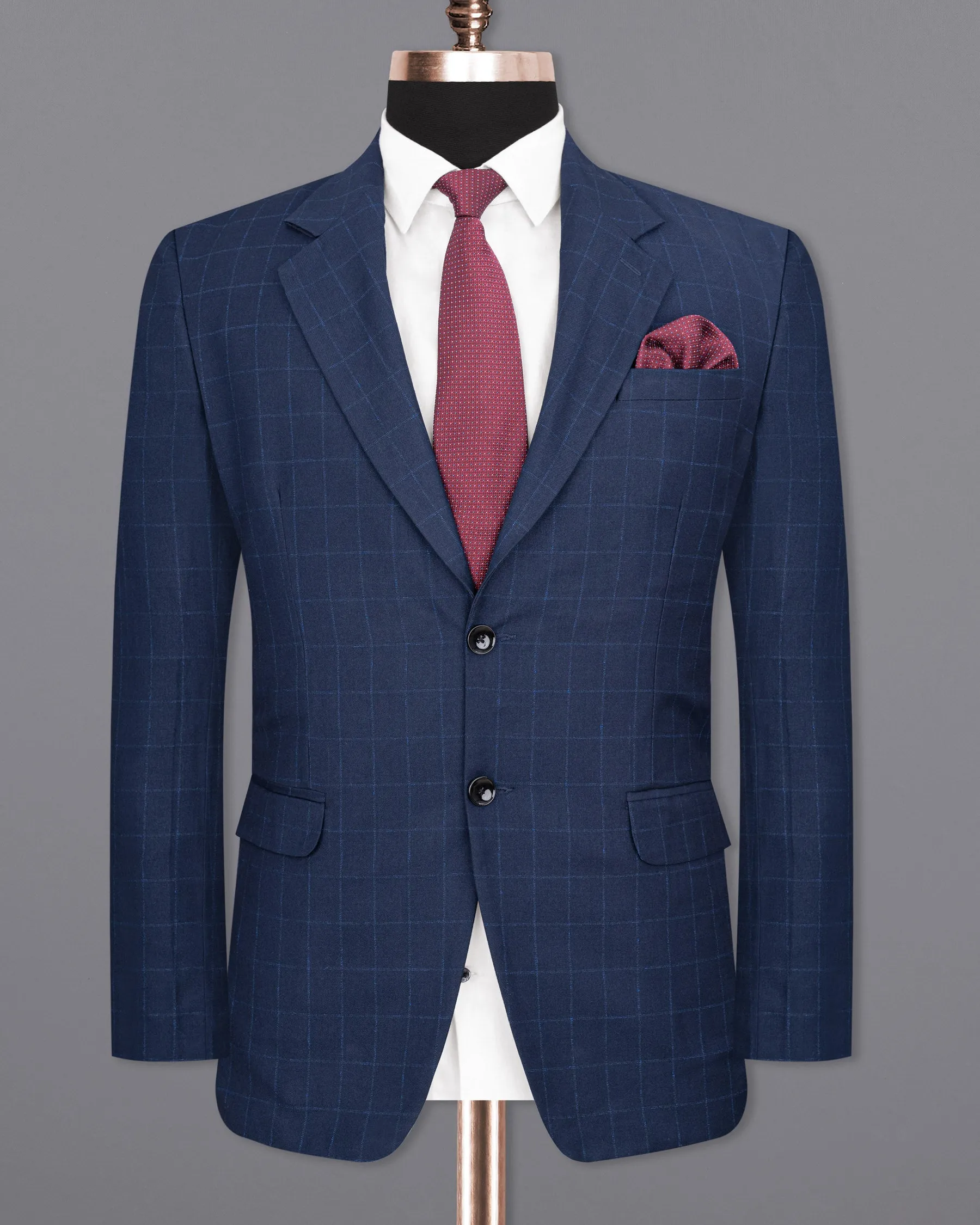 Big Stone Blue Super fine Subtle Checkered Wool Rich Suit