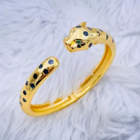 Black Spotted Panther Leopard 18K Gold Openable Cuff Kada bangle for Women