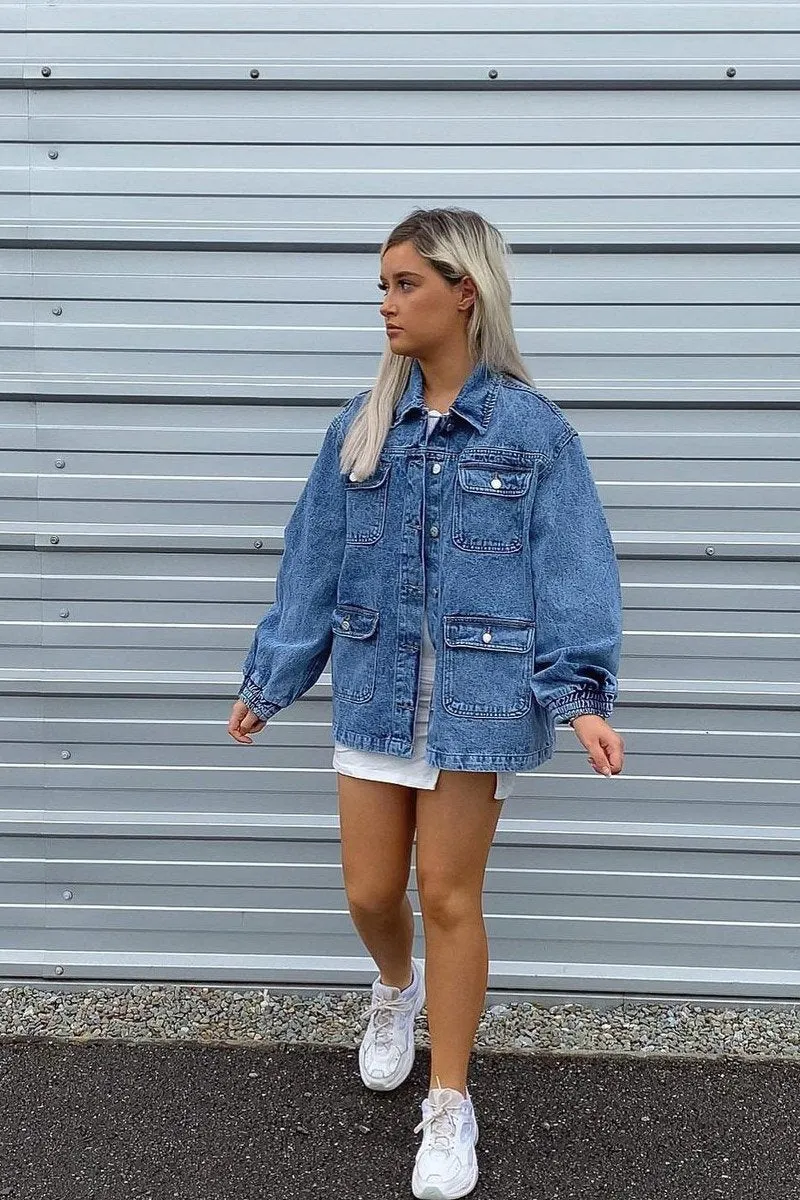 Blue Acid Wash Oversize Denim Jacket - Annie