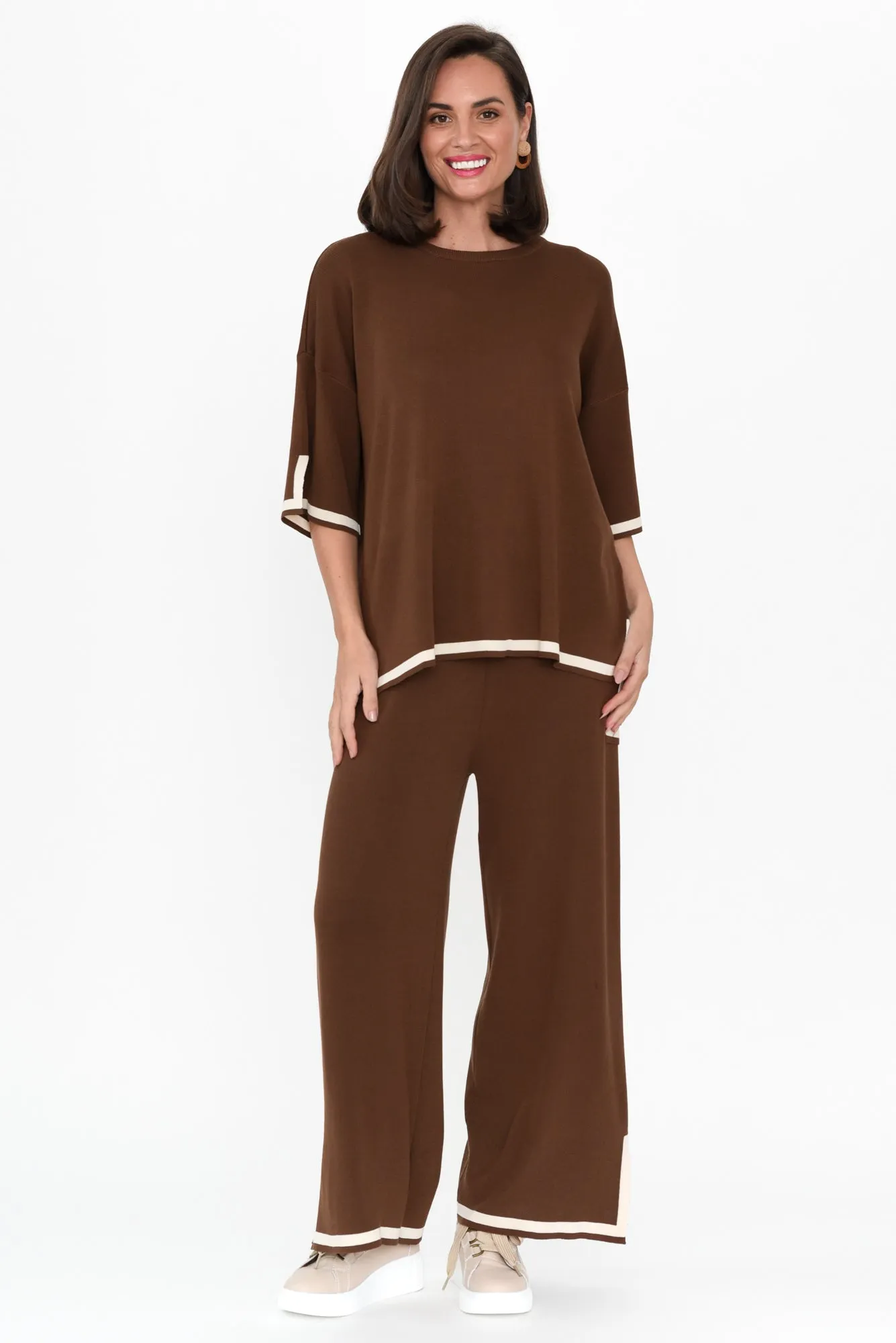 Calgari Chocolate Trim Knit Pants