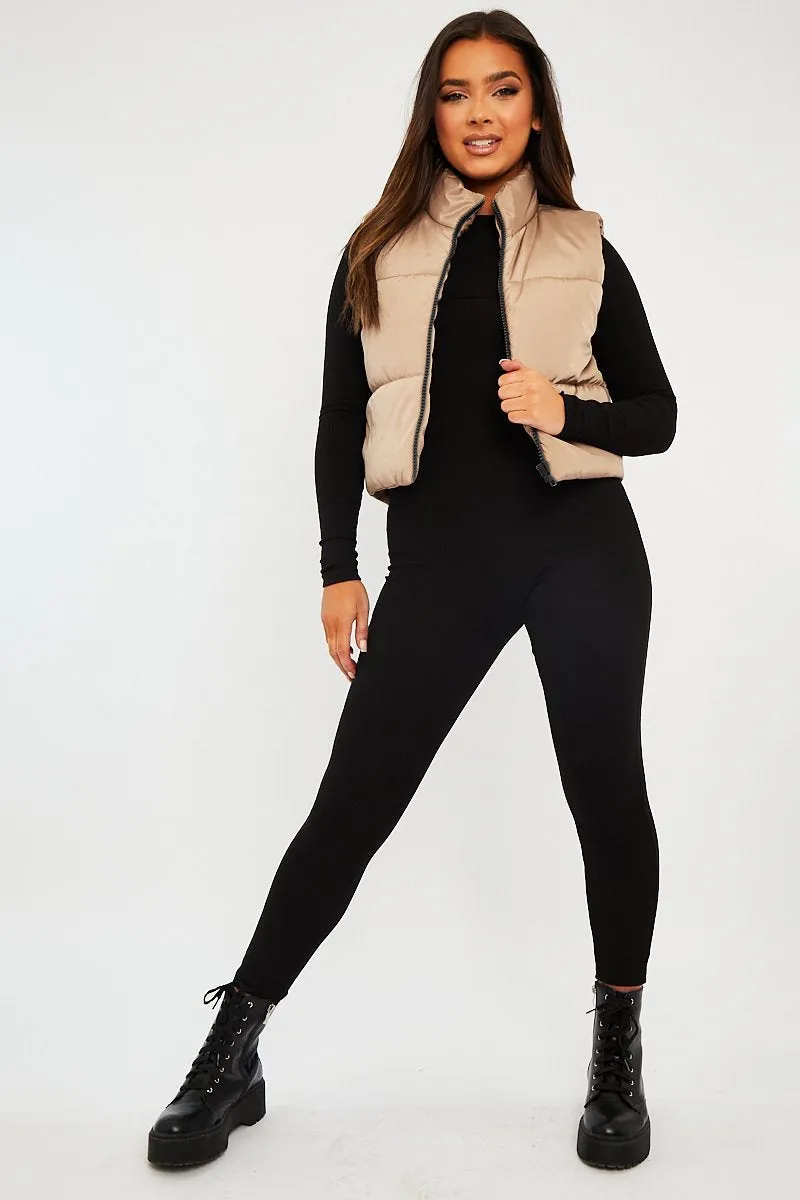 Camel Cropped Puffer Gilet - Zura