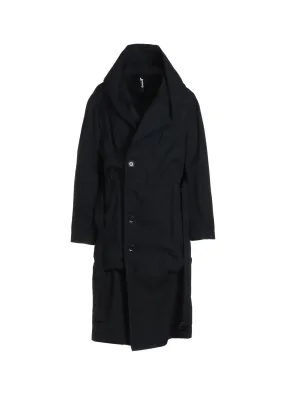 COTTON/NYLON OXFORD HOODED COAT WITH FULLED WOOL GAUZE POCKETS