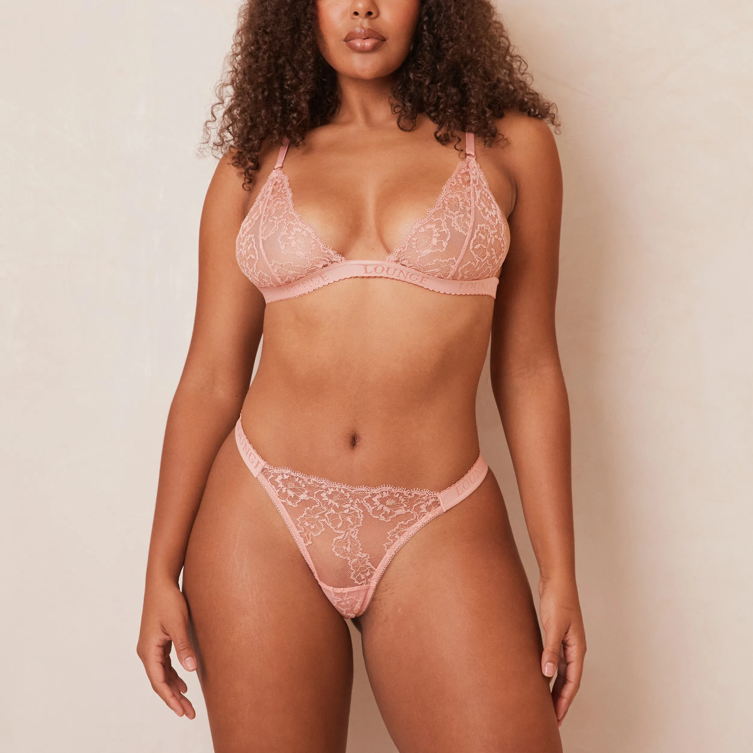 Embroidered Triangle Bra  - Pink