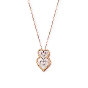 Florentine finish 18k rose gold pendant - double hearts