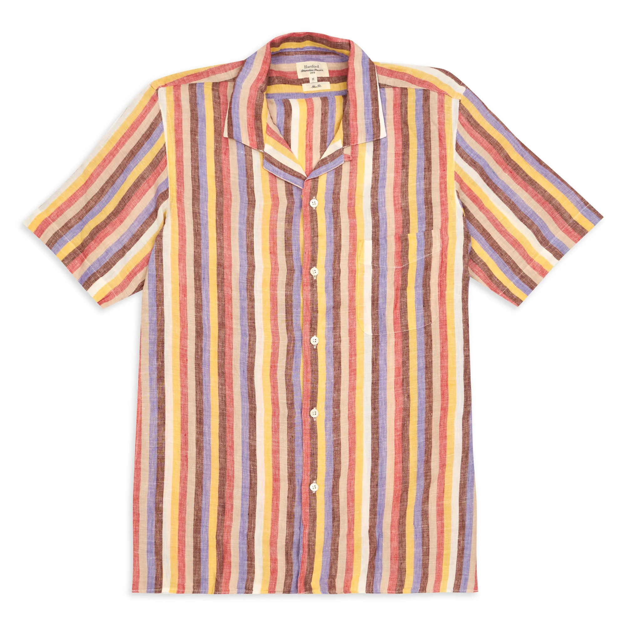 Hartford Slam Camp Collar Short Sleeve Linen Shirt - Multi Stripe