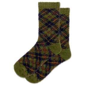 HOTSOX Women's Diagonal Plaid Feathery Boot Crew Sock