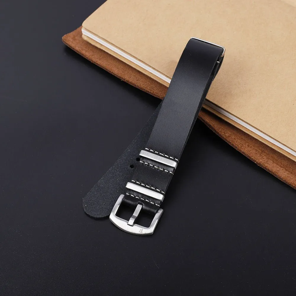 Leather Watch Strap Black 22 MM