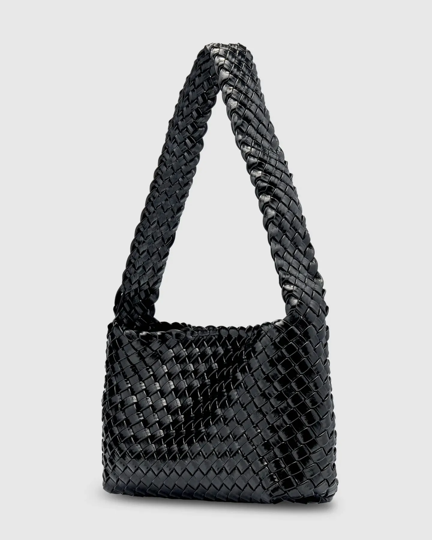 Luca Woven Shoulder Bag - Black Glossy Crinkle