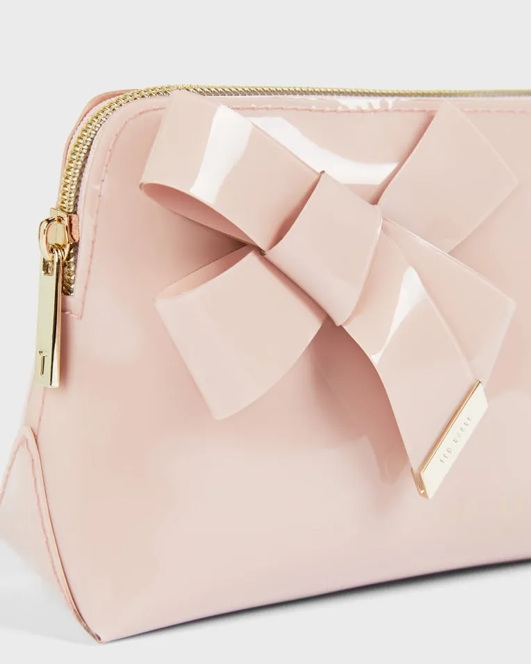 Nicolai Glossy Bow Embellished Makeup Bag Pl-Pink