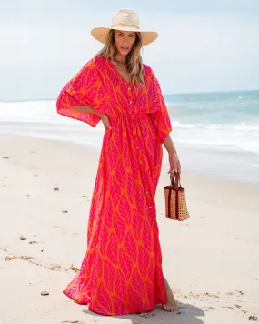 Orange Leaf Print Buttoned Maxi Dress - FINAL SALE