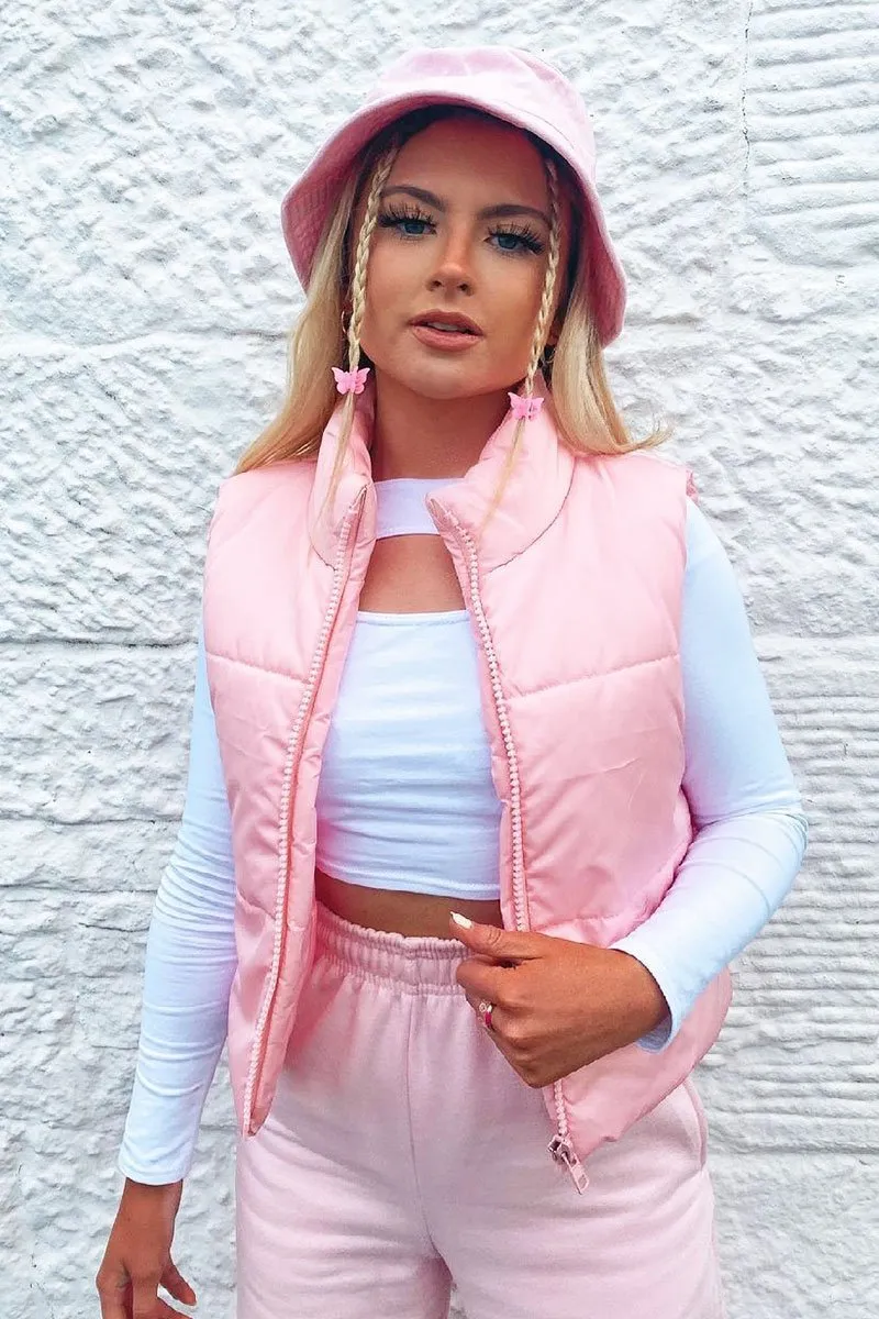 Pink Cropped Puffer Gilet - Zura