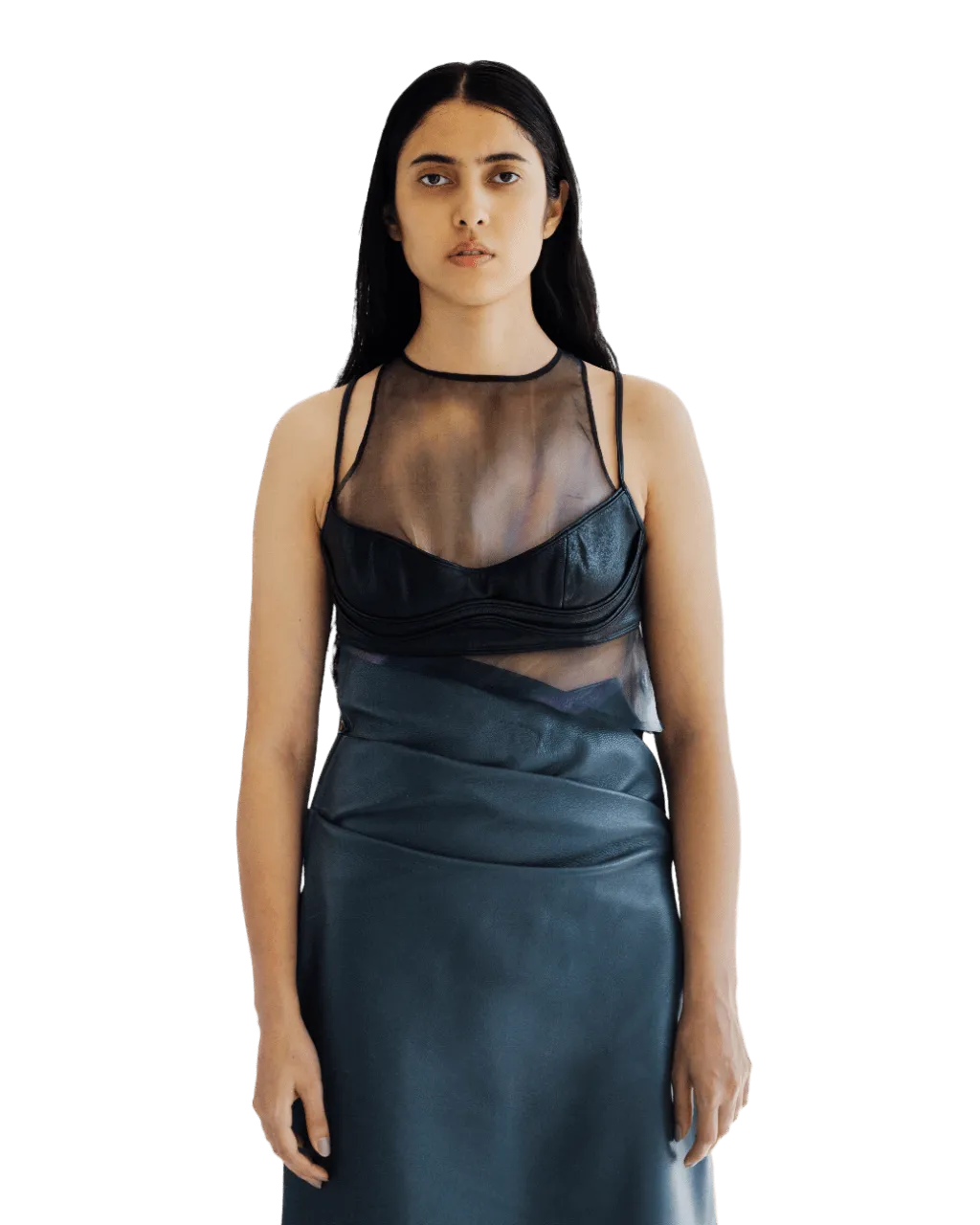 "SERPENTINES GARDEN" PANELED LEATHER SKIRT