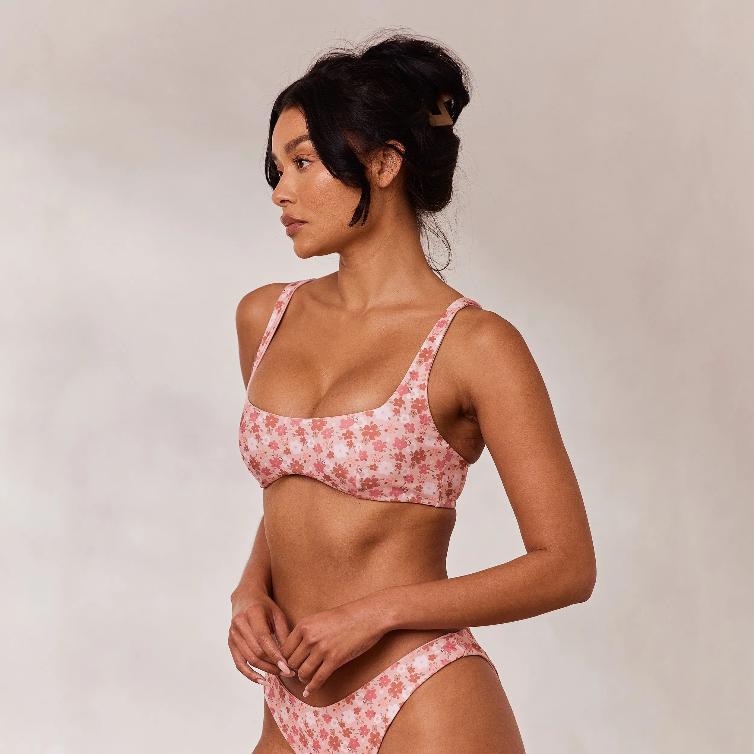 Reversible Plunge Bikini Top - Pink/Floral