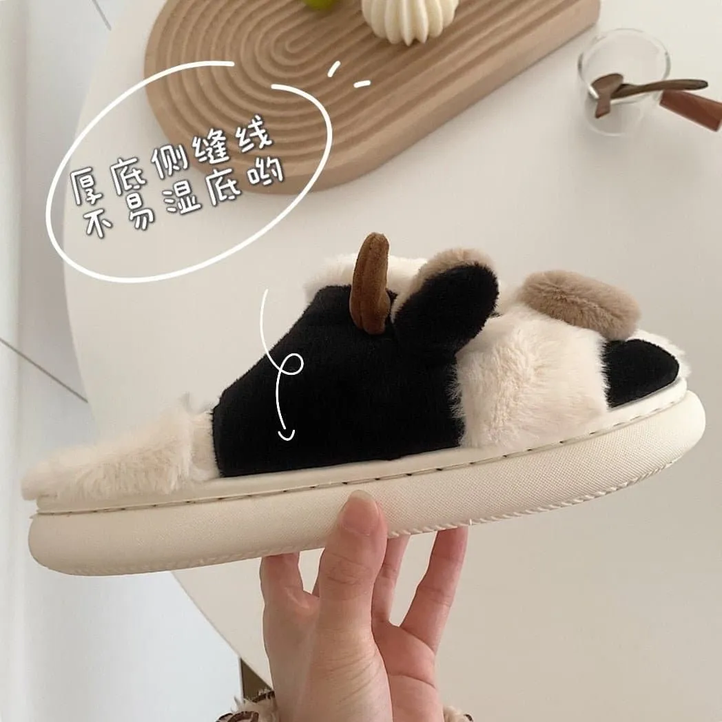 Soft Cute Cotton Cow Slippers