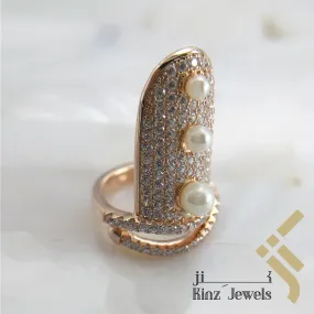 Sterling Silver Rose Gold Vermeil  Zircon & Pearls Nail Ring