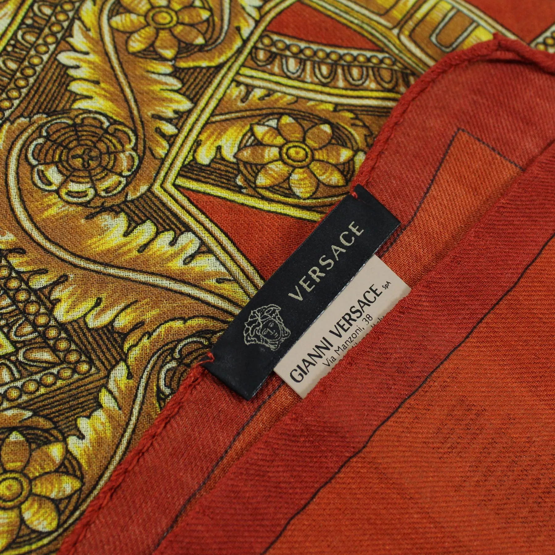 Versace Scarf Orange Gold Signature Baroque & Medusa  - Wool Silk Shawl SALE