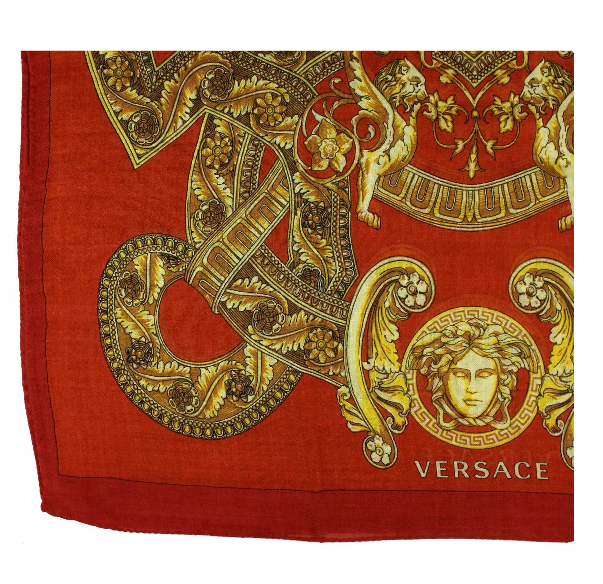 Versace Scarf Orange Gold Signature Baroque & Medusa  - Wool Silk Shawl SALE