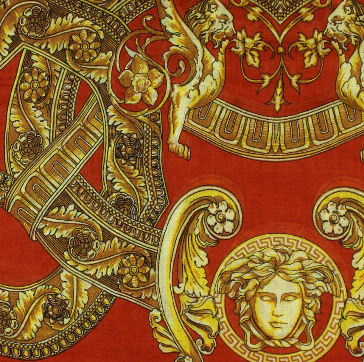 Versace Scarf Orange Gold Signature Baroque & Medusa  - Wool Silk Shawl SALE