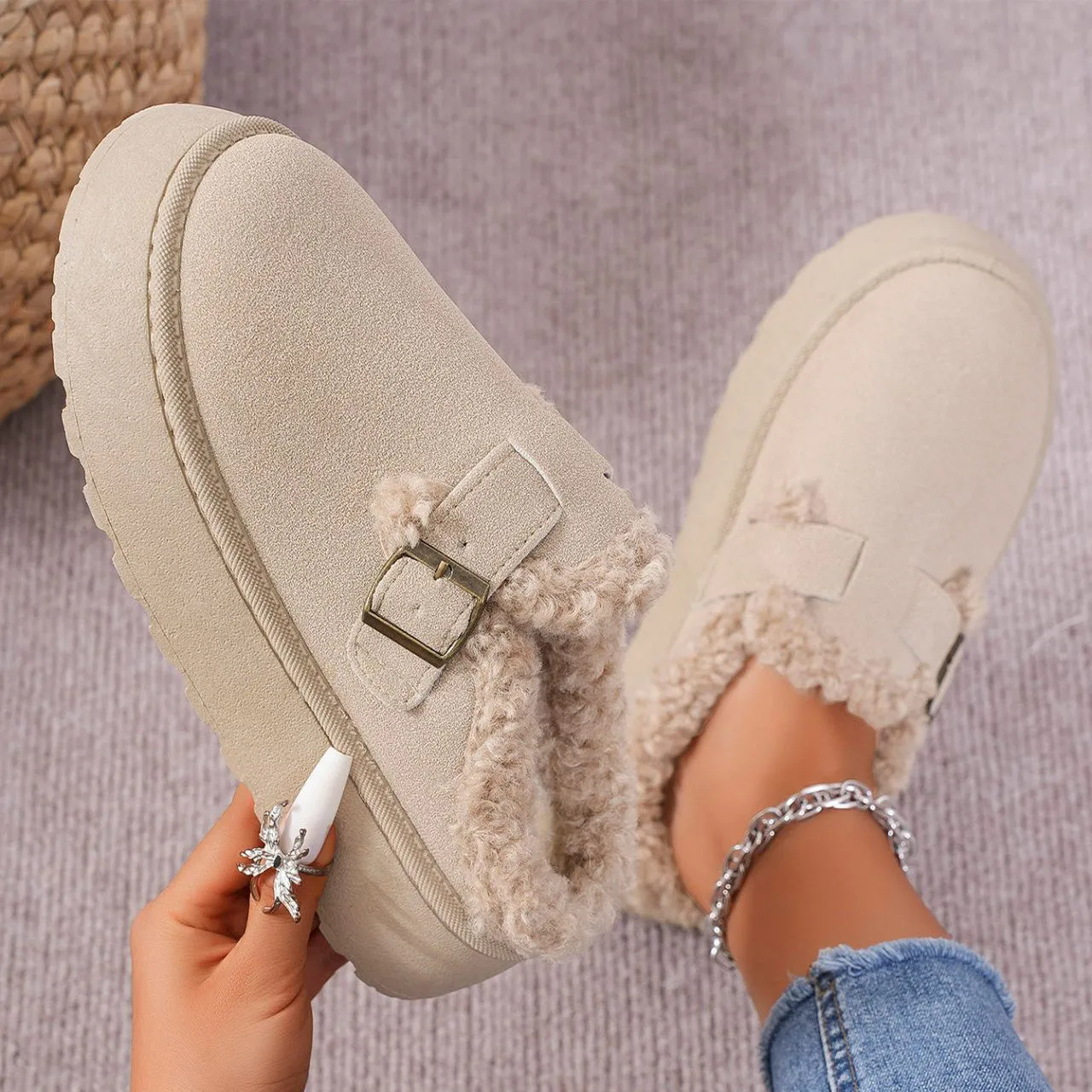 Women's Thick-soled Plush Cotton Slippers